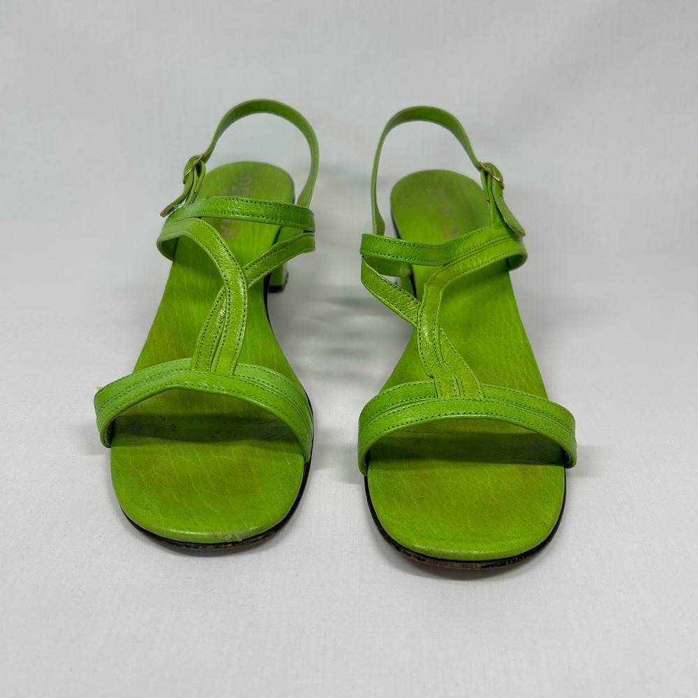 Vintage Divina Made in Italy Lime Green Sandals – Y2K Leather T-Strap Heels 9.5N